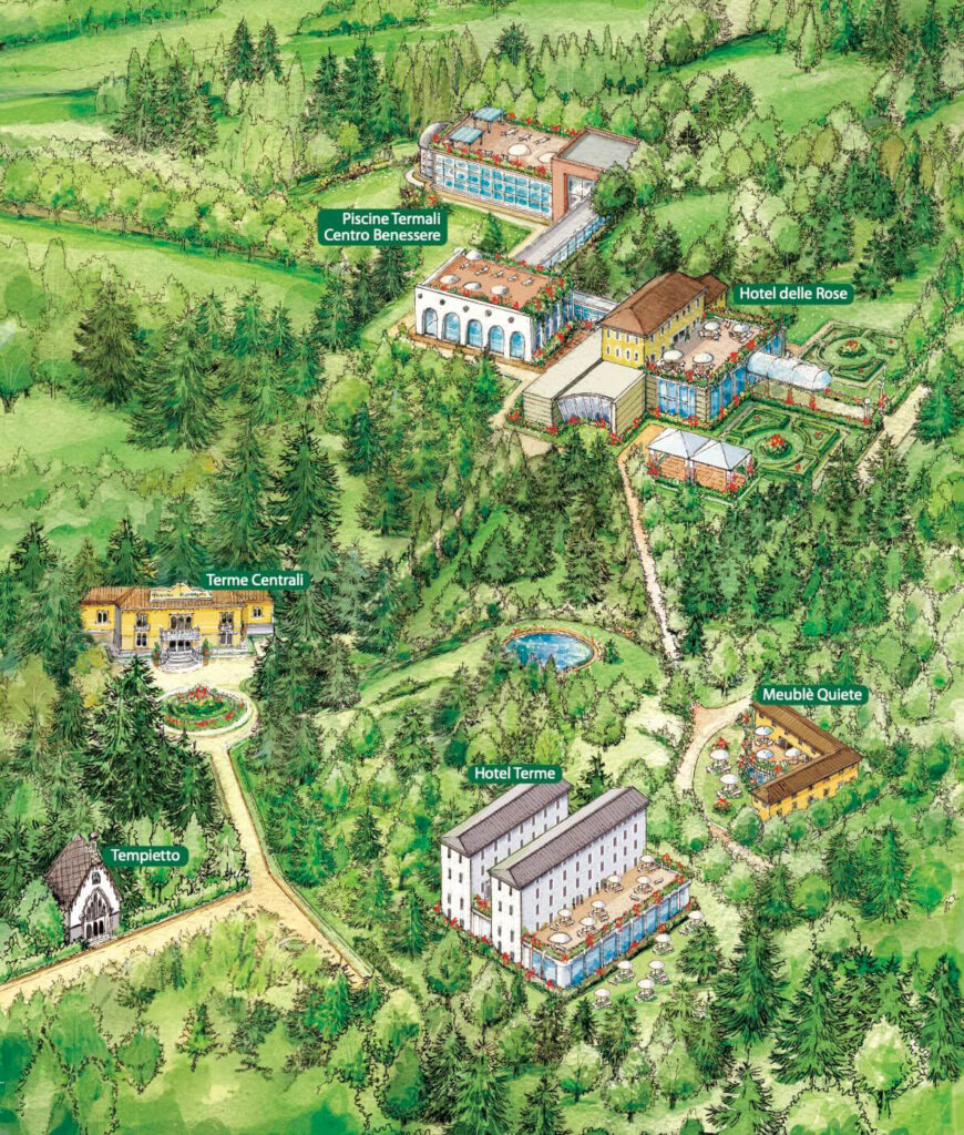 Disegno della mappa del Parco Termale a Monticelli Terme